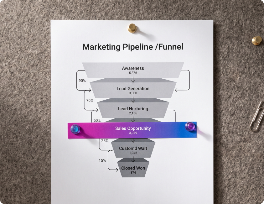 Marketing pipeline funnel chart representing growth services
