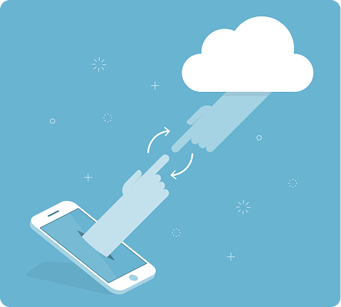 Illustration of a smartphone connected to cloud storage